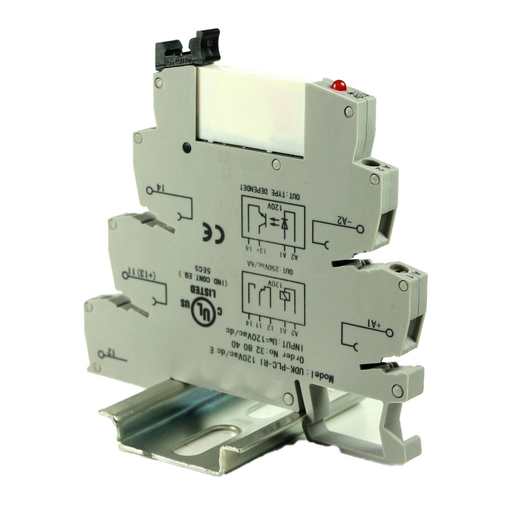Terminal Block Relay, DIN Rail Relay 120V, Interposing Relay 120Vac/dc, Low Profile Height, SPDT, 120Vac/dc Coil, 6A 250Vac Contact, ASI328040