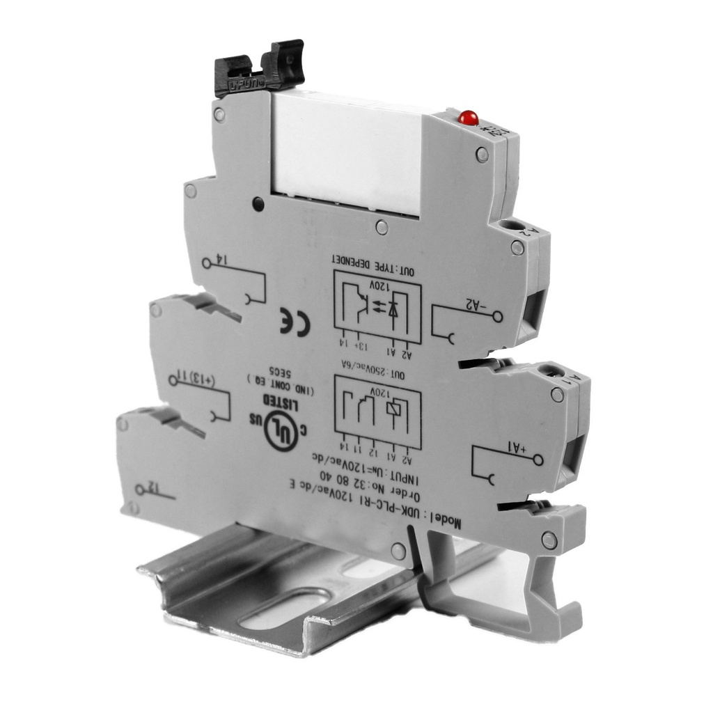 Terminal Block Relay, SPDT, 120V AC, 14mA, Din Rail Mount, LED Indicators, Low Profile, UL Listed