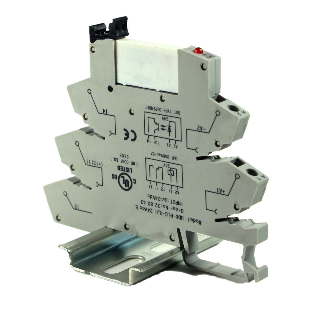 Terminal Block Relay 24V, DIN Rail Relay 24V With Spring Terminal Block Connections, SPDT, 24Vdc Coil,  6A 250Vac Contact, ASI328043