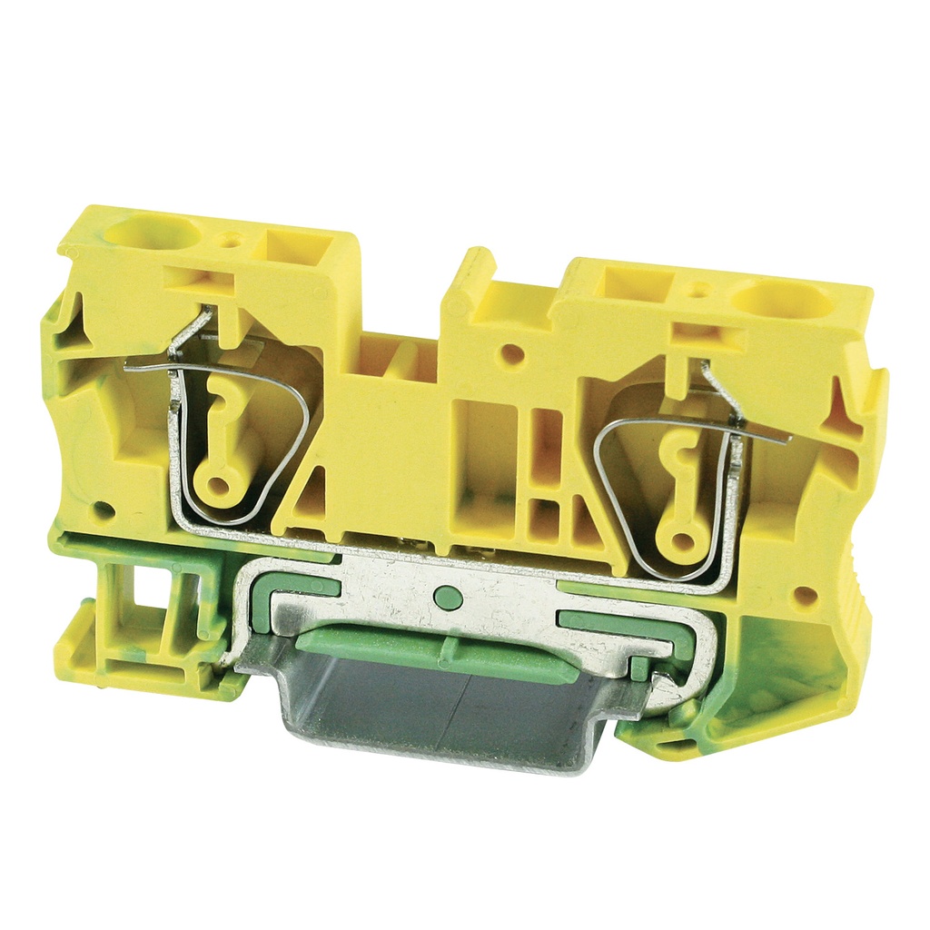 Ground Terminal Block, Spring Clamp Wire Terminations, DIN Rail Mount, 24-8 AWG, Green/Yellow Housing