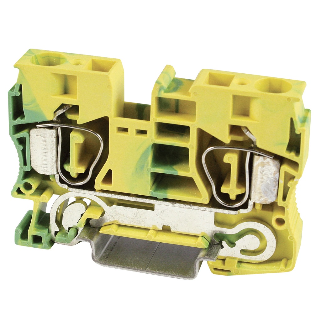 Grounding DIN Rail Terminal Block, Spring Clamp Wire Terminations, 2 Wire, 24-6AWG Wire