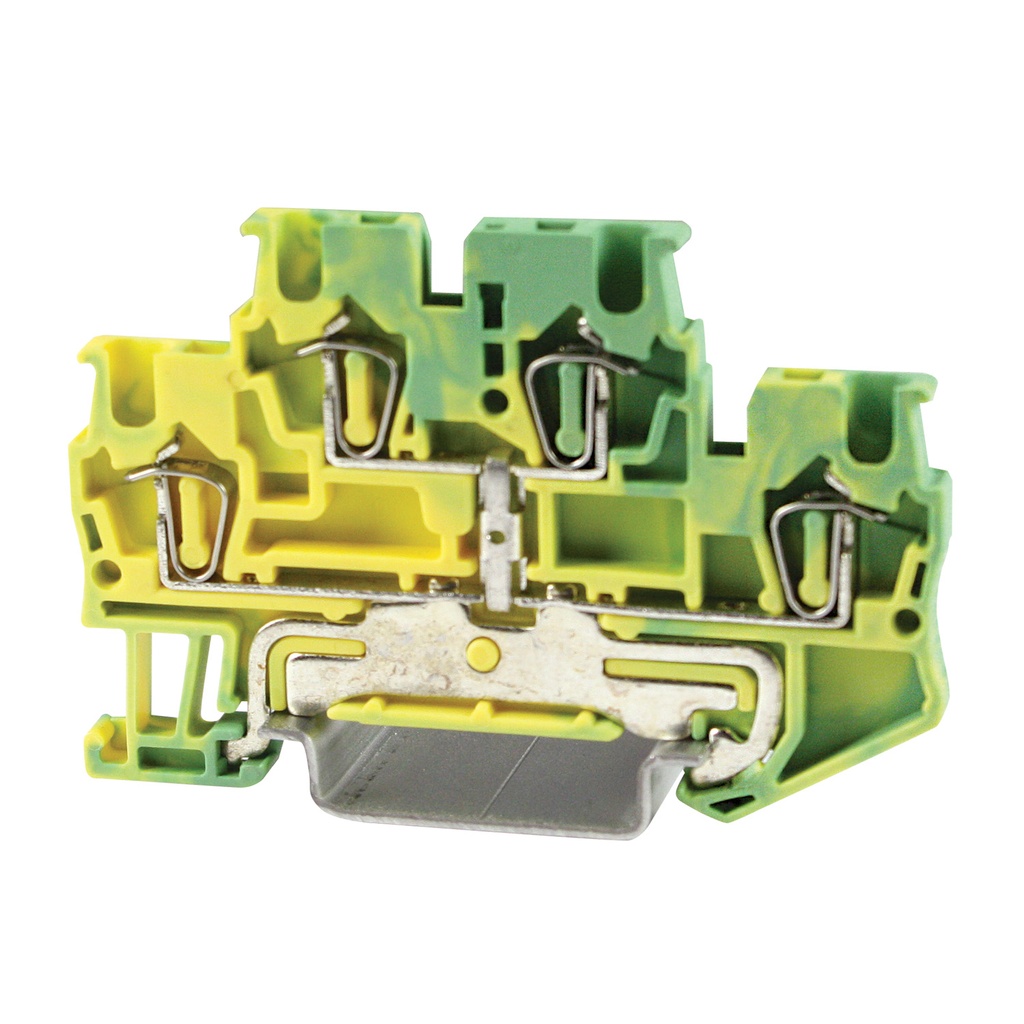 4 Wire Ground Spring Terminal Block, DIN Rail Mount Screwless 2 Level 4 Wire Ground Terminal Block, 4.2mm Wide, 28-14 AWG, ASI421024