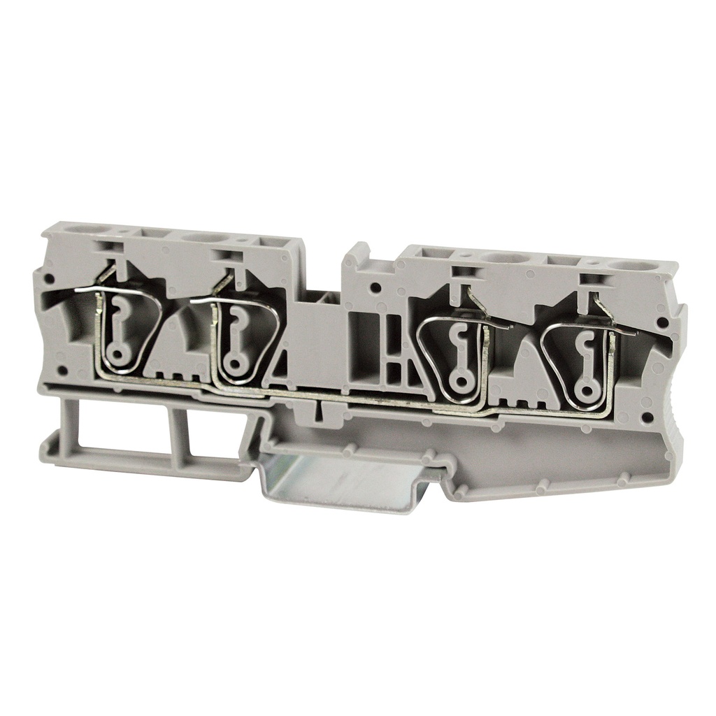 4-wire Spring Terminal Block, DIN Rail Mount 4 Wire Screwless Terminal Block,  24-8 AWG, 50A, 600V, ASI421116