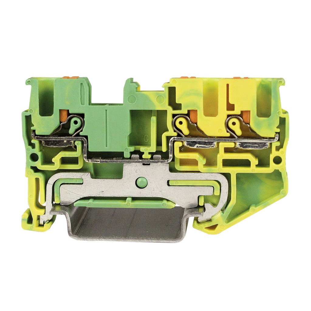 3-Wire Push-In Ground Terminal Block, DIN Rail Mount, Green Yellow Housing, UL Rated 26-12 AWG, ASI421464