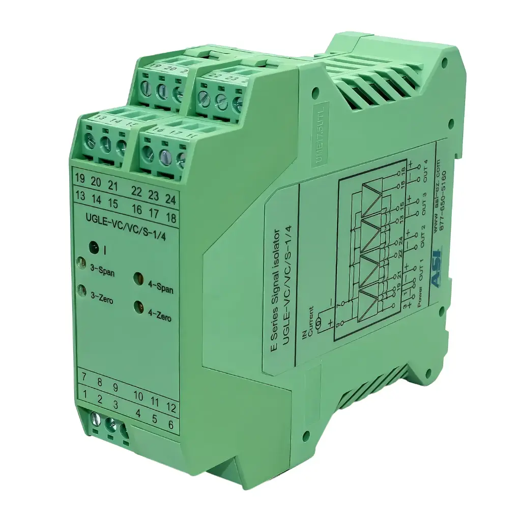 4-20mA Signal Splitter | 1 Input, 4 Isolated Outputs | 24V DC Powered | High Accuracy & Fast Response | DIN Rail Mount | ASI451141