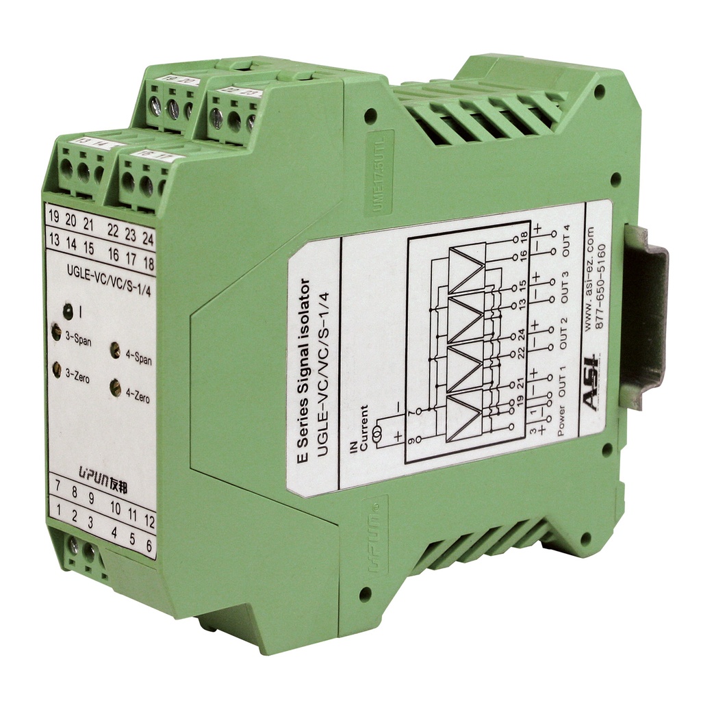4-20mA Signal Splitter, 1 Input, 4 Output, 24V DC, Loop or Non-Loop Powered, DIN Rail Mount