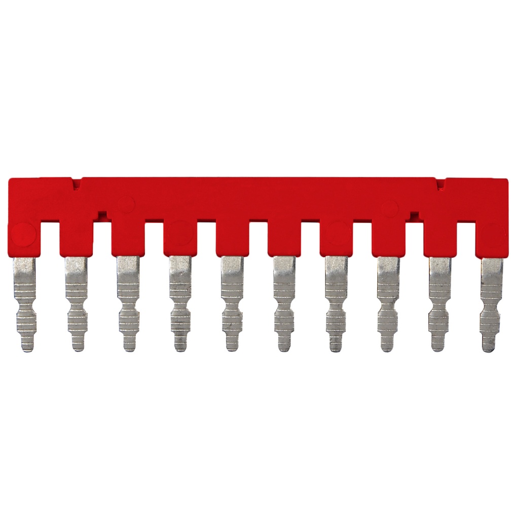 10 Position | RED Internal Bridge Jumper | Push-In Fully Insulated | 6mm Spacing | UEB 10-6 External Jumper for UKJ-5N