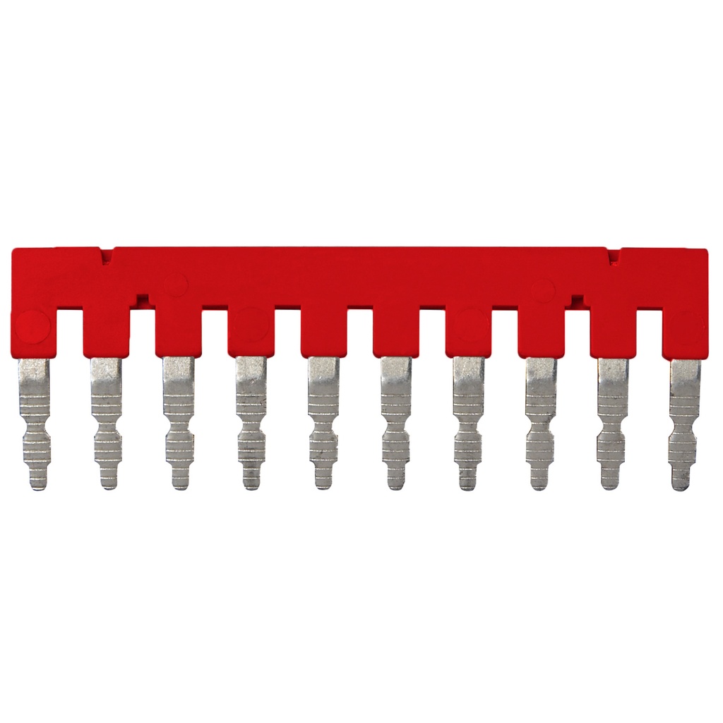 10 Position Side Entry Bridge for Din Rail Terminal Blocks, 6mm Spacing, Red