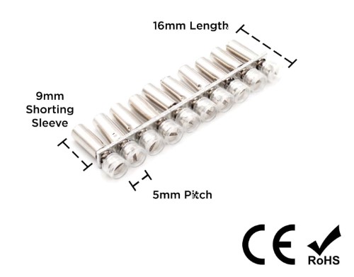 10 Position | Internal Bridge Jumper | Screw-In | 16mm Length, 5mm Pitch, 9mm Sleeve | UFBI 10-5N Internal Jumper