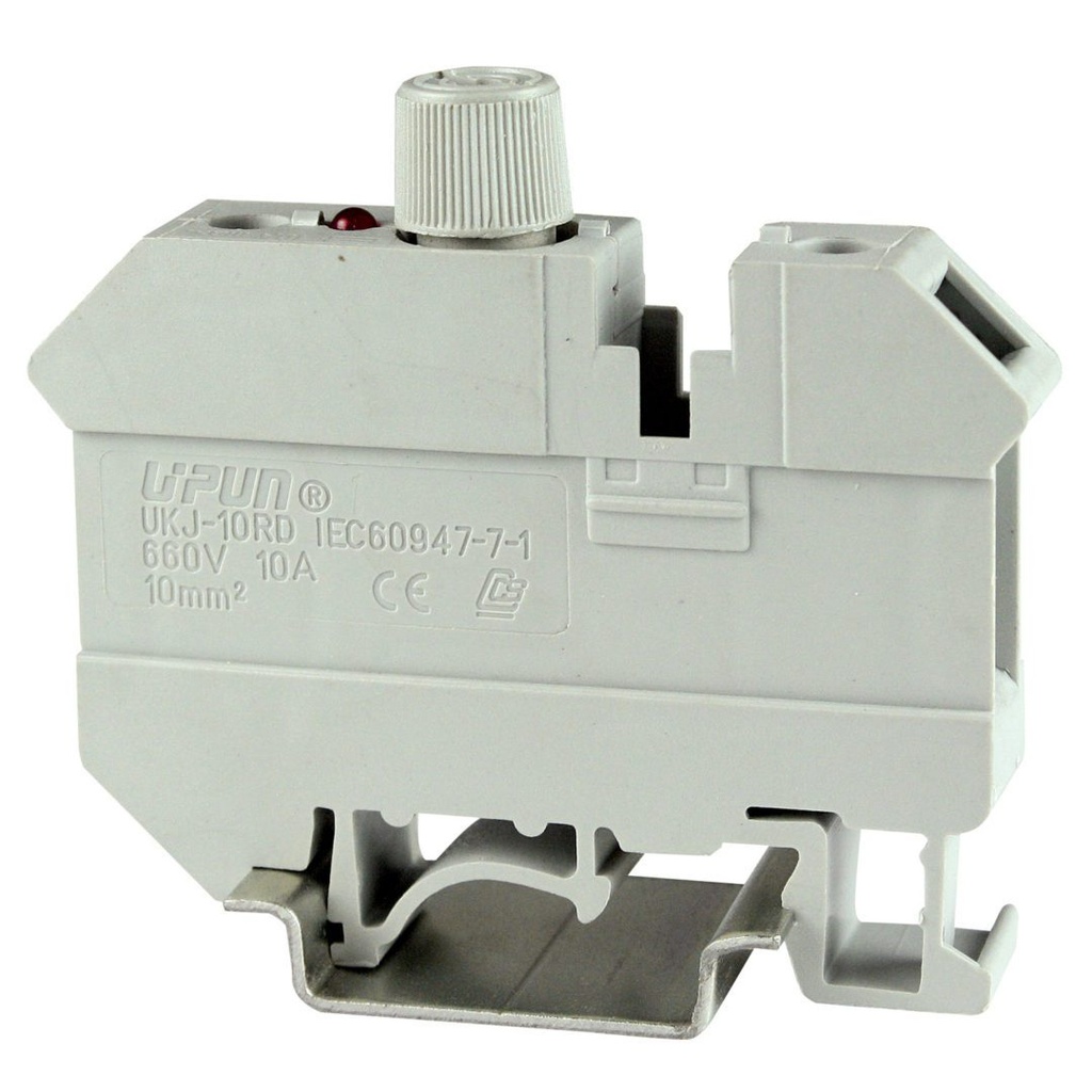 Fuse Terminal Block With 24V LED Indication, DIN Rail Mount, Screw Cap for 5x20mm Fuse, 30-10AWG,  ASIUK10DREHSILED24