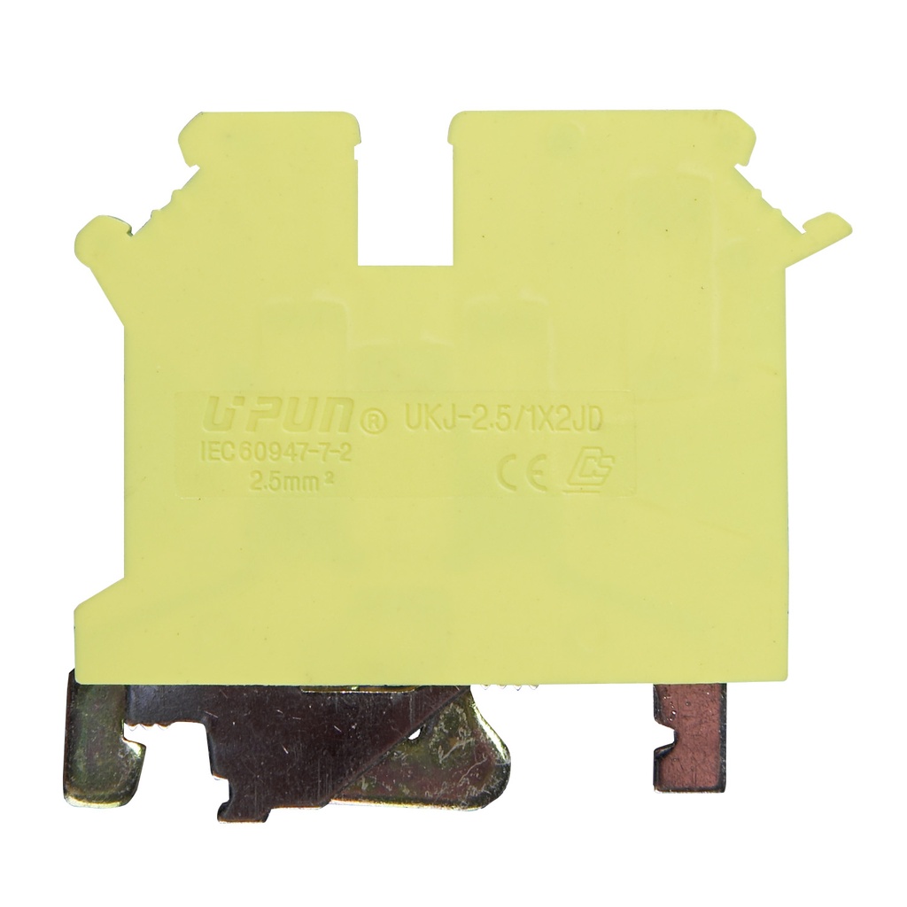 3 Wire Ground Terminal Block, DIN Rail Mount, Yellow-Green, 30-12 AWG, Compatible with ASIUK3TWIN, ASIUK3TWINPE