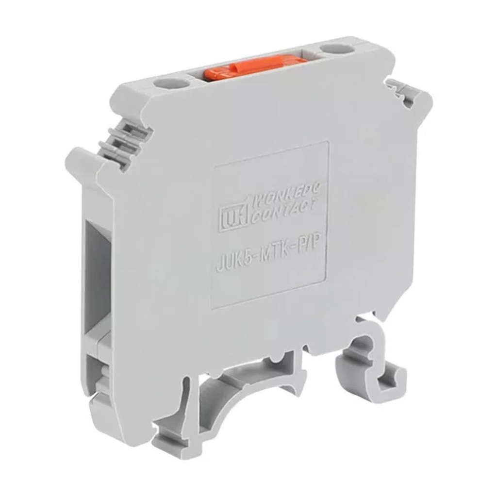 Knife Disconnect Terminal Block, DIN Rail Mount, Gray Housing With Orange Lever Knife Disconnect, 6.2mm Wide, 22-12 AWG, 600V