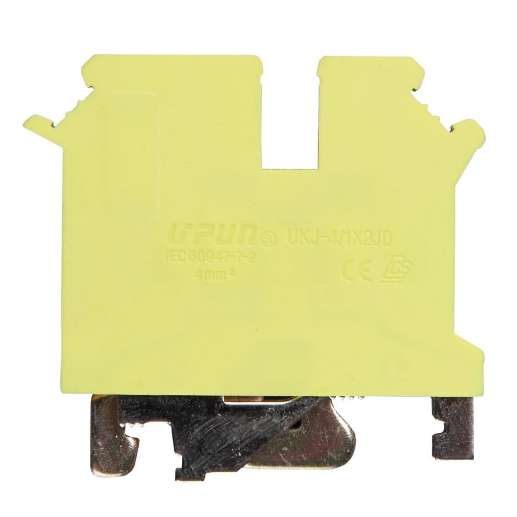 3 Wire Ground Terminal Block, DIN Rail Mount, Yellow-Green, 30-10 AWG, Compatible with ASIUK5TWIN