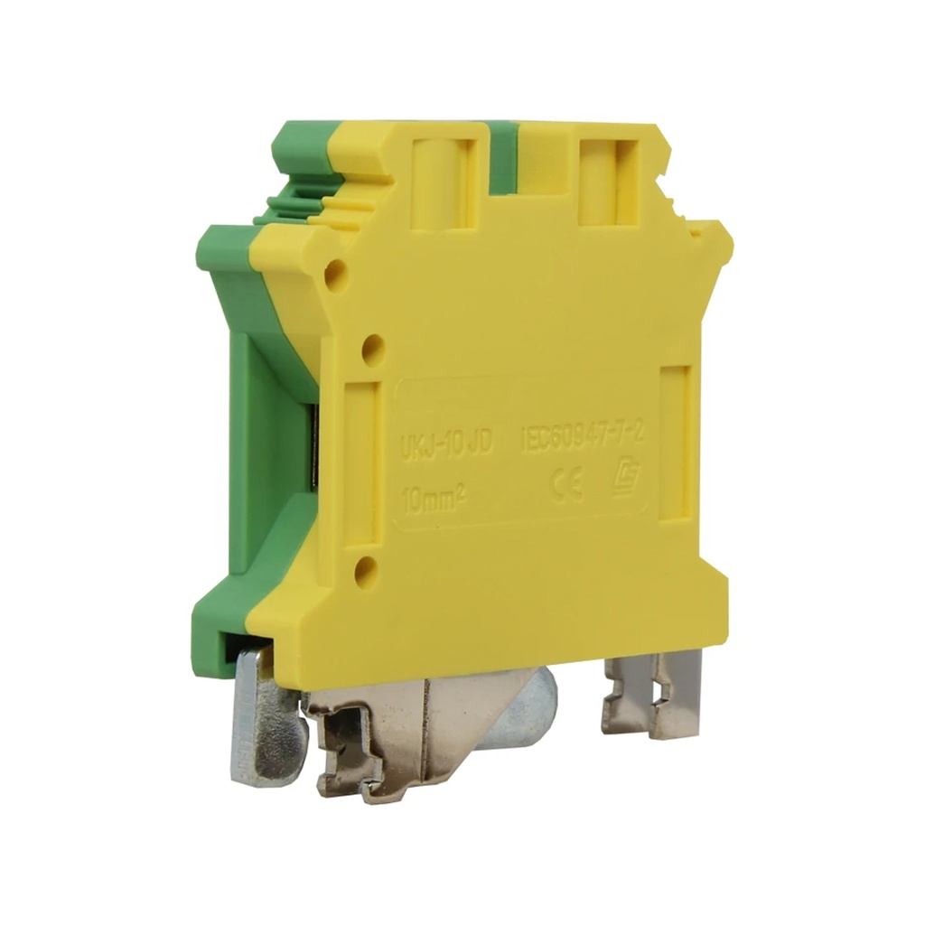 UKJ-10JD Ground Terminal Block | 24-6 AWG | DIN Rail Mount | Screw Terminal | 10.2mm Wide | UL Listed | ASIUSLKG10N