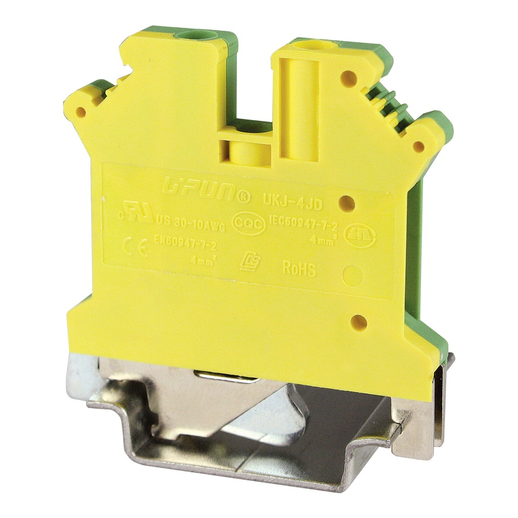 UKJ-4JD Ground Terminal Block | 24-6 AWG | DIN Rail Mount | Screw Terminal | 8.2mm Wide | UL Listed | ASIUSLKG5N