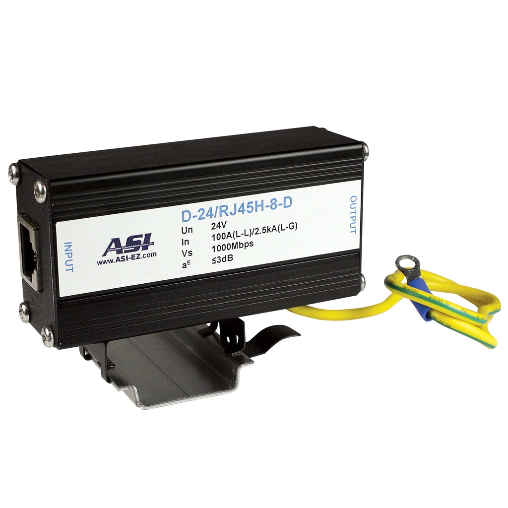24V Cat5 Surge Protector, RJ45 Network Surge Protector, DIN Rail Mount, 24V Nominal Voltage, ASID-24-RJ45H-8