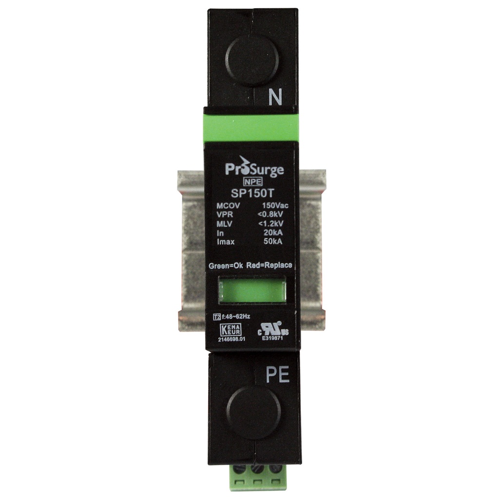 DIN Rail Mounted Surge Protection Device For Neutral Connection, 20kA Nominal Discharge, 50kA Surge, 200KArms SCCR Ratings, ASISP150T
