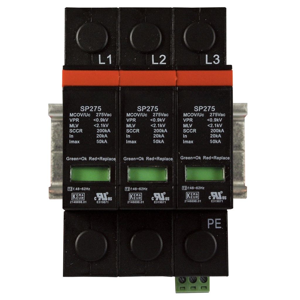 ASI SP275A-3P Surge Protection Device | 3-Phase, 415/240V AC | DIN Rail Mount | Type 1CA, UL 1449 4th Edition | 200kA SCCR | Replaceable Modules