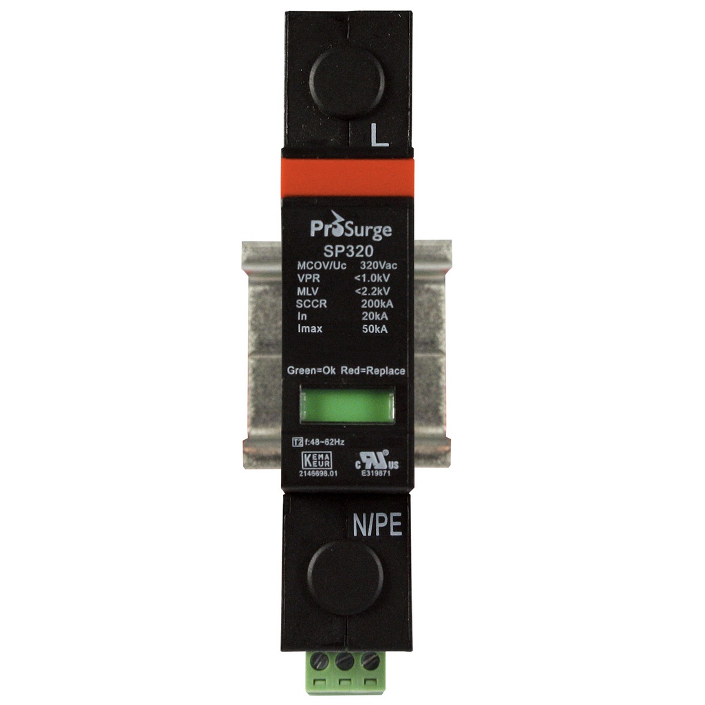277V Surge Protector, DIN Rail Mount, 320VAC MCOV, Two Wire Single Phase, ASIPSP320-1P
