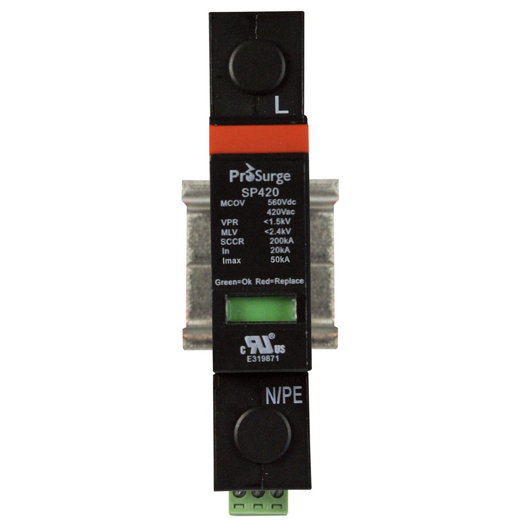 347V Surge Protector, DIN Rail Mount, 420Vac MCOV, Two Wire Single Phase, ASIPSP420-1P