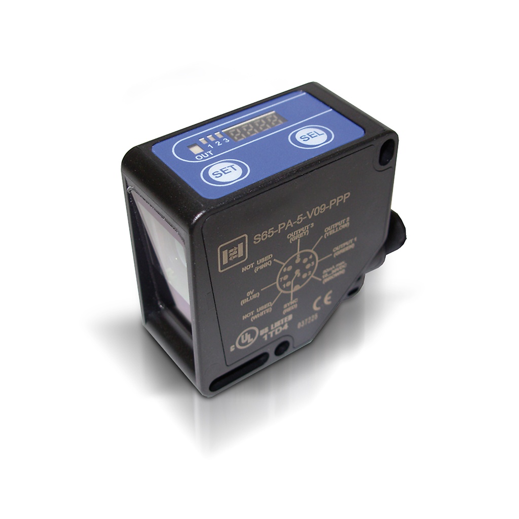 Color Sensor, PNP output, 5-45cm sensing distance, 1ms & 5ms response time, M12 Connector