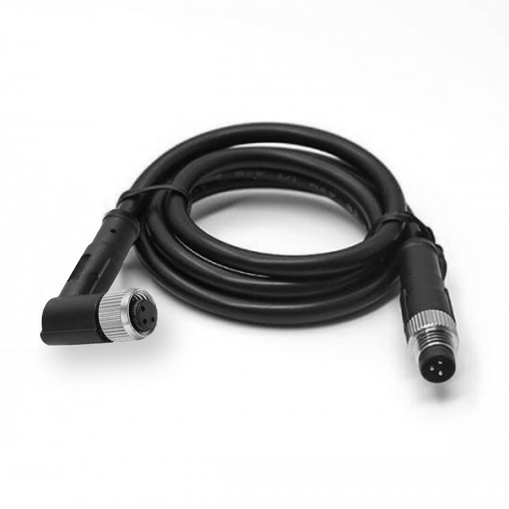M8 90 Degree Female To M8 Straight Male 3-Pole Extension Cordset, 3 Meter PVC Cable