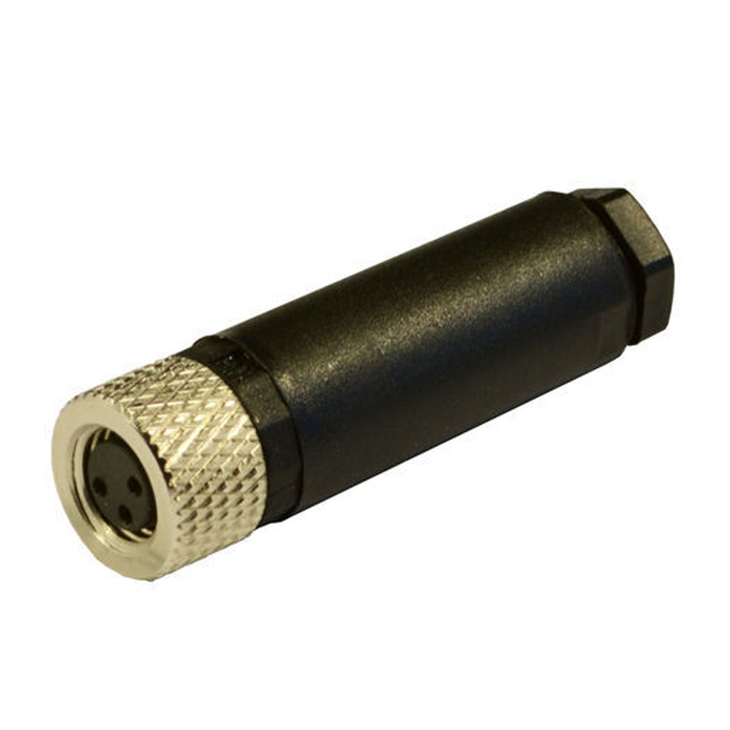 M8 Straight Female Field-Wireable Screw Connector, 3-Pole, Black