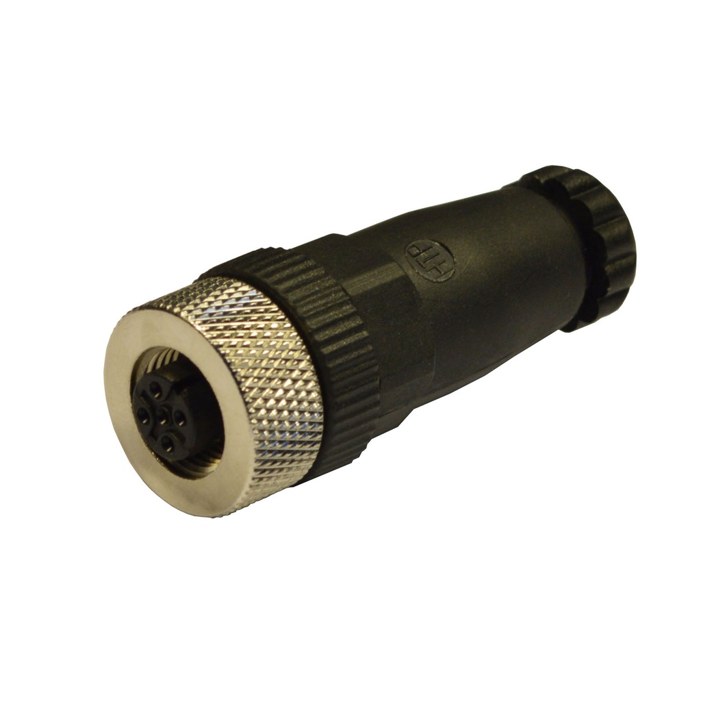 M12 Straight Female Field Wireable Connector With Screw Terminal, Pg7 Cable Gland, Black, 5-Pole, A Code