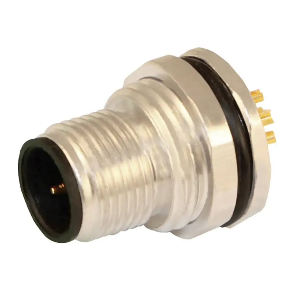 M12 Assembly Male, 8-Pole, Solder Pins, Back Mount