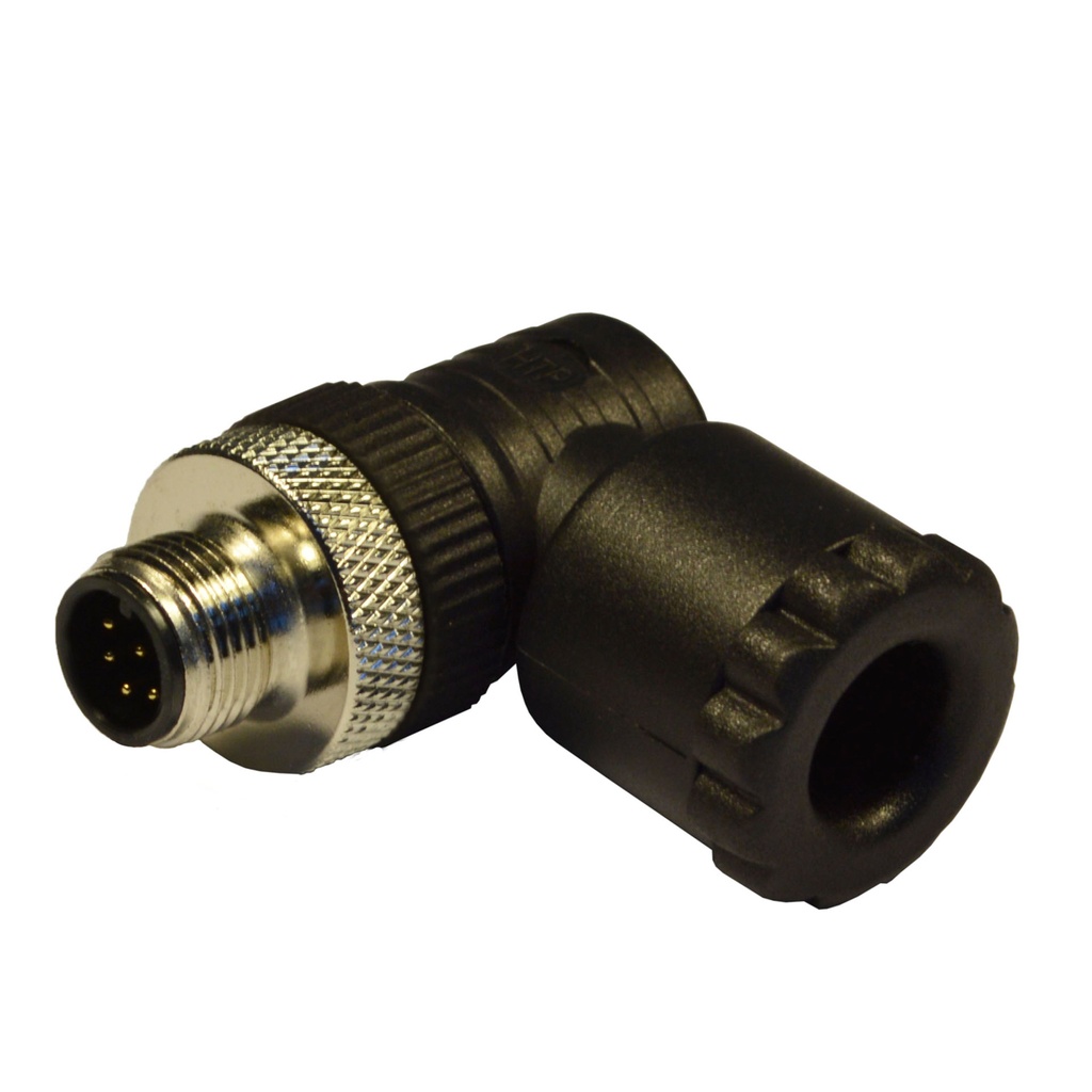 M12 90 Degree Male field wireable connector with screw terminal, PG9/11 cable gland, black, 8 pole