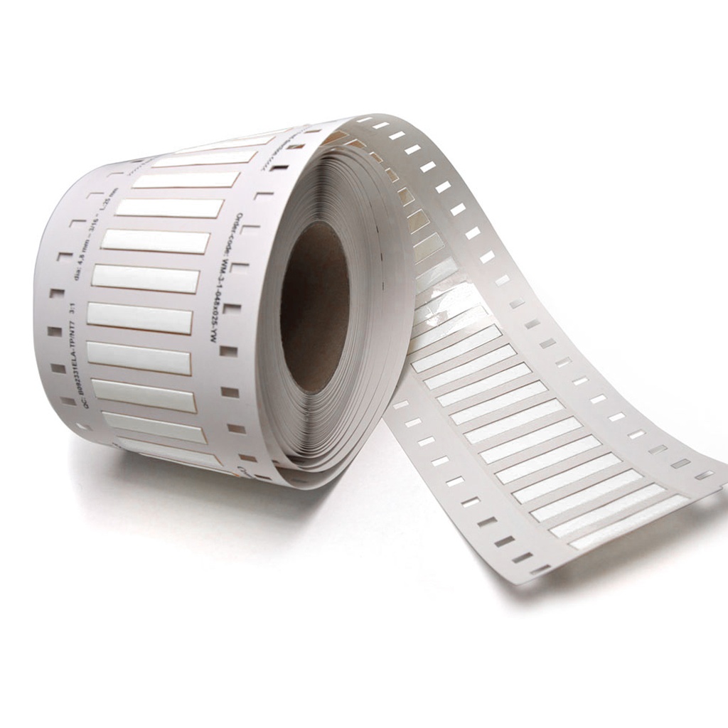 Cable Tags Push-in Markers Precut, 4x15mm, White, Roll of 12,552 Tags