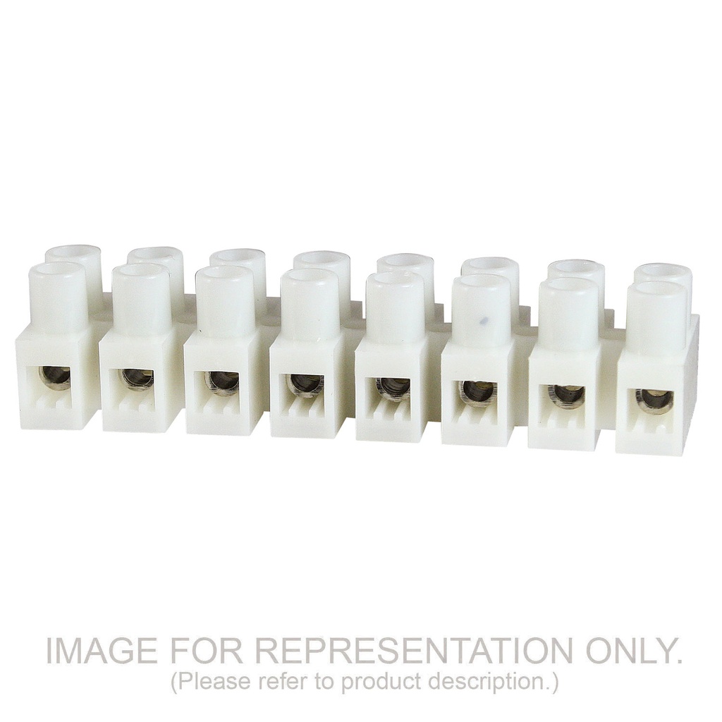 Euro Style Terminal Strip, 20 Amp, 600 Volt, White Nylon, Horizontal Wire Entry, 8mm Pitch