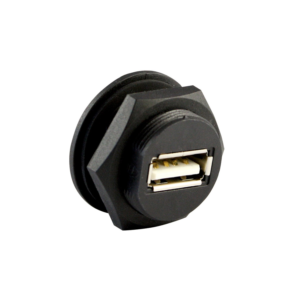 Bulkhead USB Connector, Type A Female to Solder Pins, Shielded