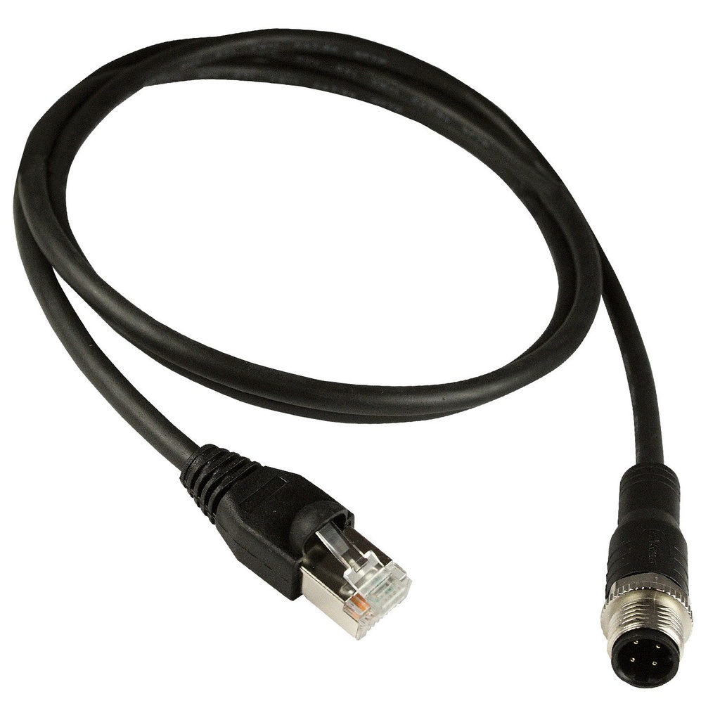 M12 to RJ45 Ethernet Cable, 4 Pin D-Coded Male M12, 3 Meter, Black PUR Jacket