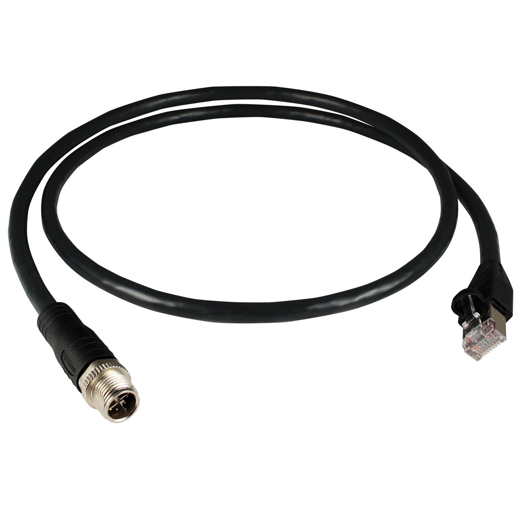 M12 X Coded to RJ45 Cable, 8 Position M12 X Coded Male, 1 Meter, Black PUR Jacket