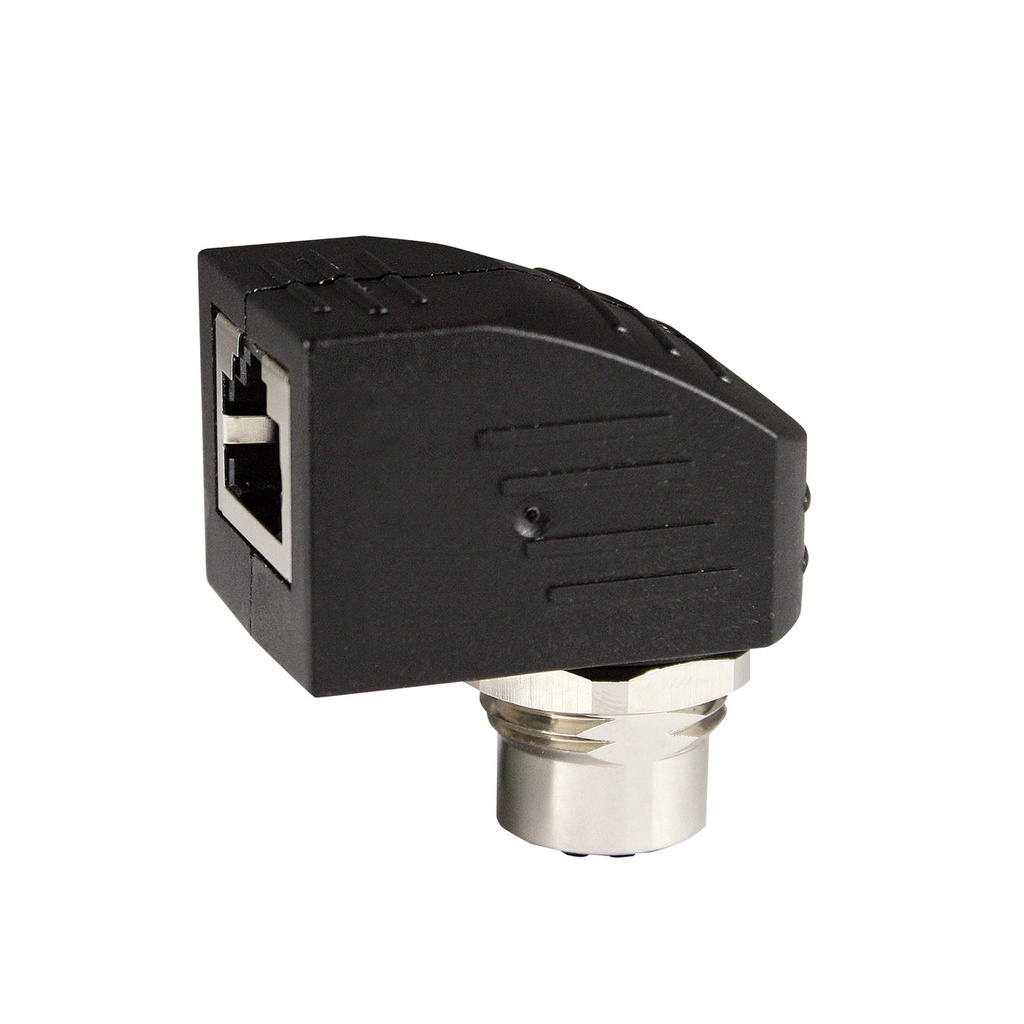 M12 X-Coded to RJ45 Bulkhead Adapter | Female | Right Angle | Cat6A/Cat7 | IP67 | ASITPA-4512FX-RA
