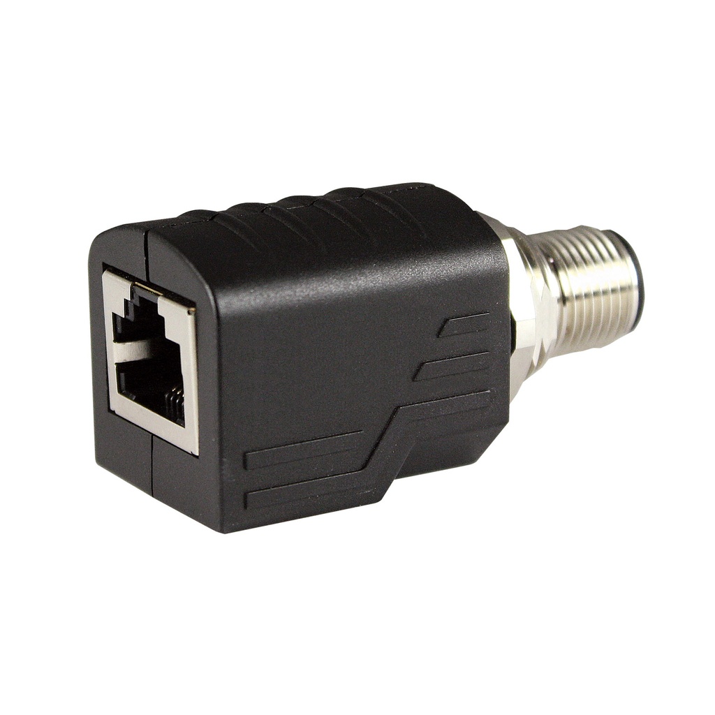 M12 (4 pin D-Coded Male) To RJ45 Bulkhead Connector,  Thru Panel Adapter, Shielded