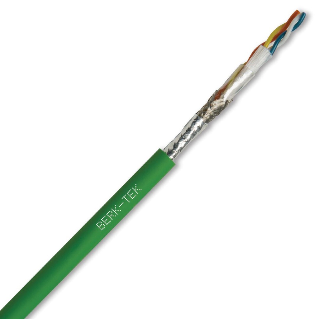 Profinet Cable High Flex Ethernet CAT5e, Shielded, Stranded Conductor, 2-Pair, 22AWG, TPE Jacket, Green, 1000 FT Reel