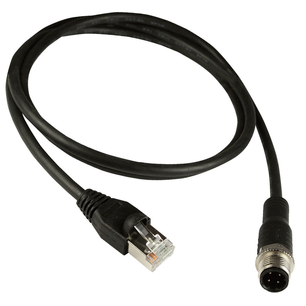 M12 to RJ45 Industrial Ethernet Cable | D-Coded 4-Pin | Cat5e Shielded | 1 Meter | ASI-M12-RJ45-11101
