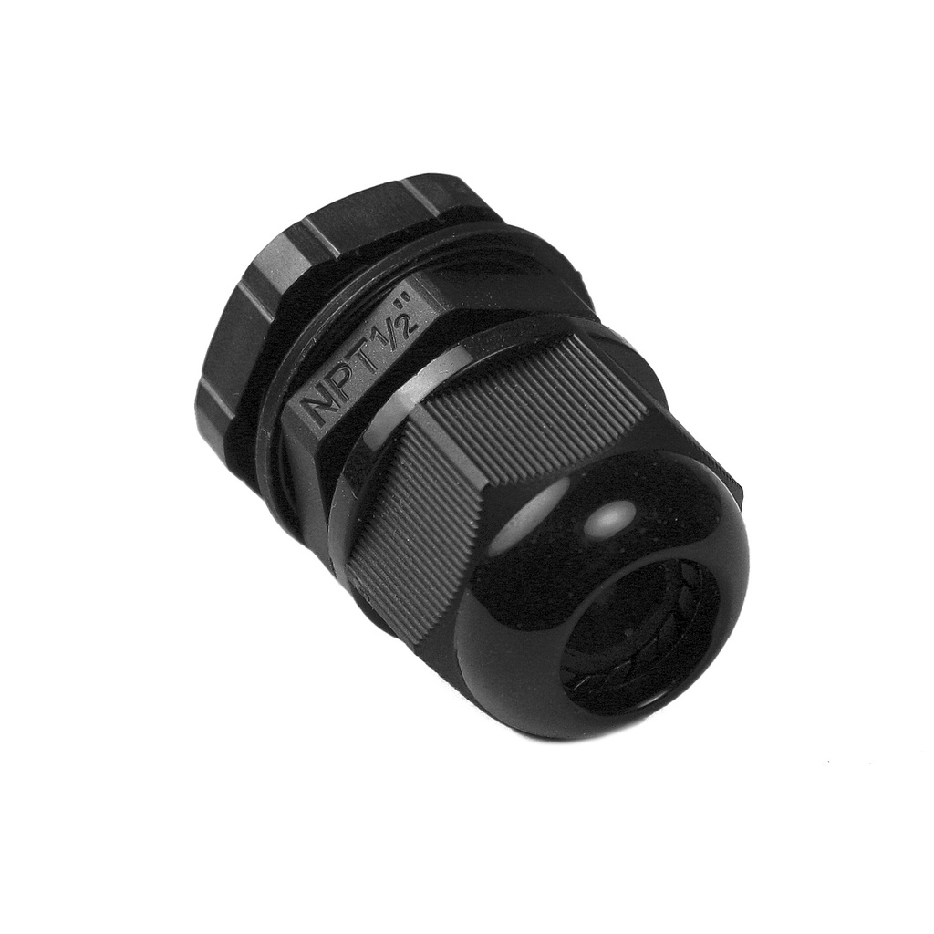 1/2″ NPT Cable Gland with Locknut and Washer, Clamping Range 6-12mm, Black Plastic