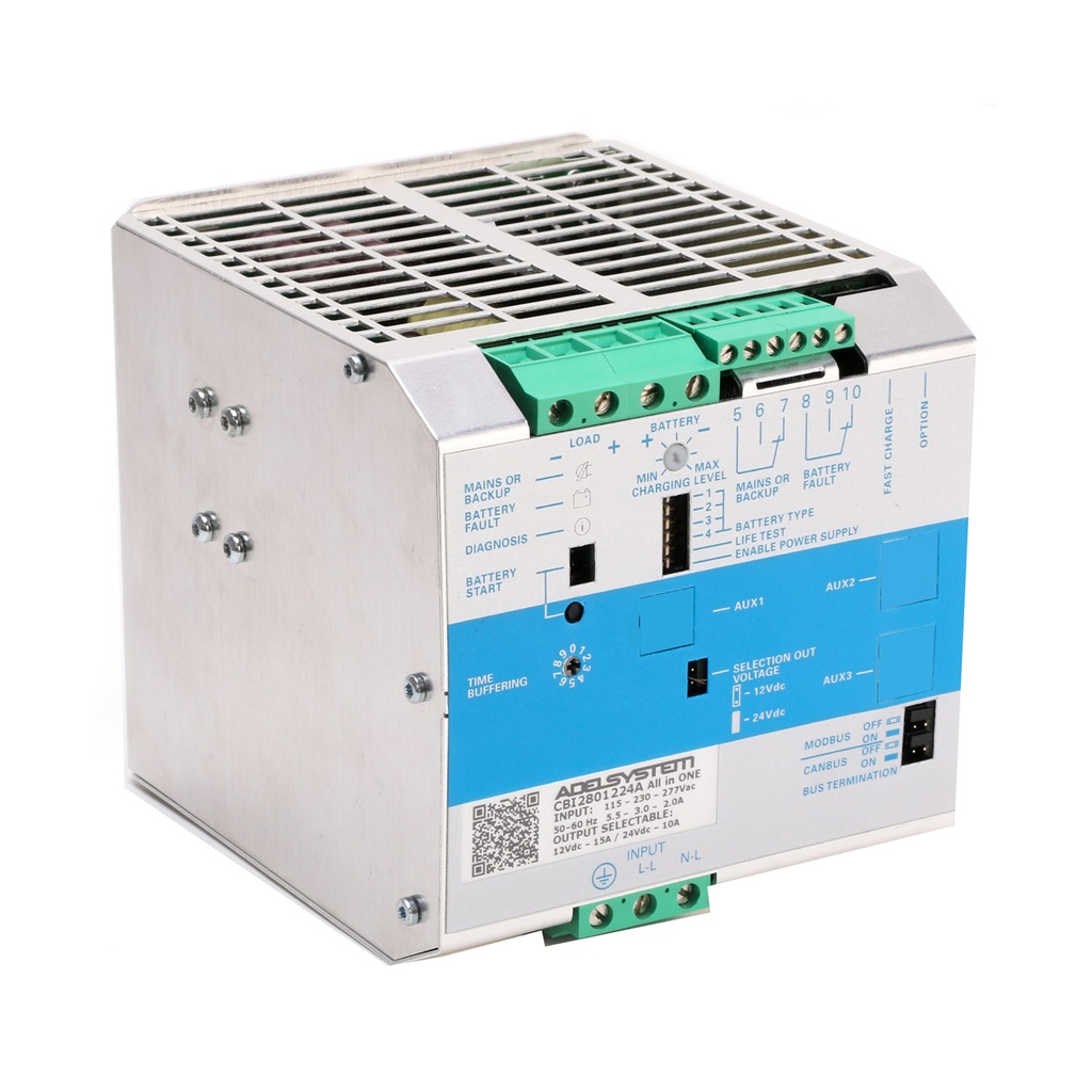 Power Supply, Battery Charger and Backup module in one single device connected directly to the single phase AC power supply.