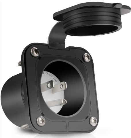 MFG360-RMRV155 NEMA 5-15 125V 15A Flanged Power Inlet | UV-Resistant, ETL Certified | Ideal for RVs, Campers, and Boats