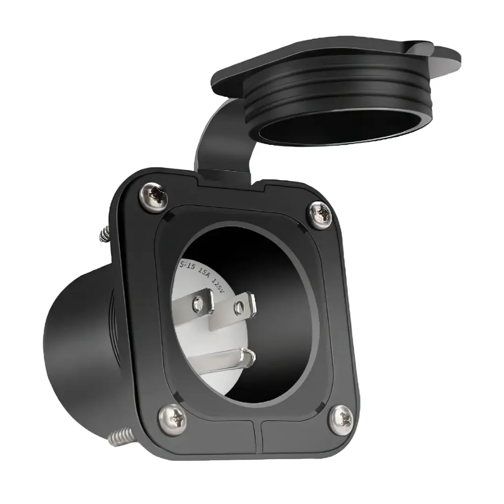 MFG360-RMRV155 NEMA 5-15 125V 15A Flanged Power Inlet | UV-Resistant, ETL Certified | Ideal for RVs, Campers, and Boats