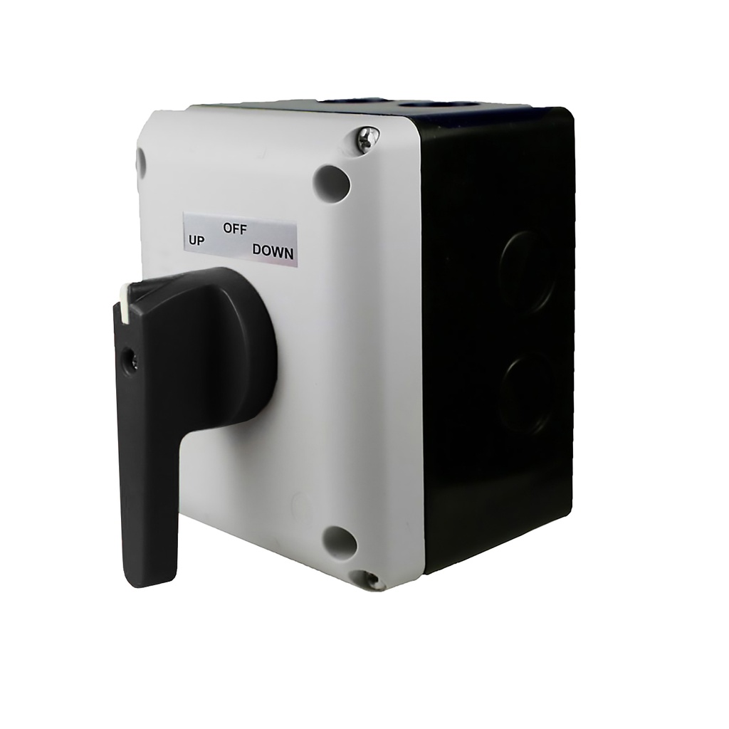 120/240V AC, 20A, 2HP, Single Phase, Motor Reversing Switch w/Front Mounted Black Handle (Maintained)