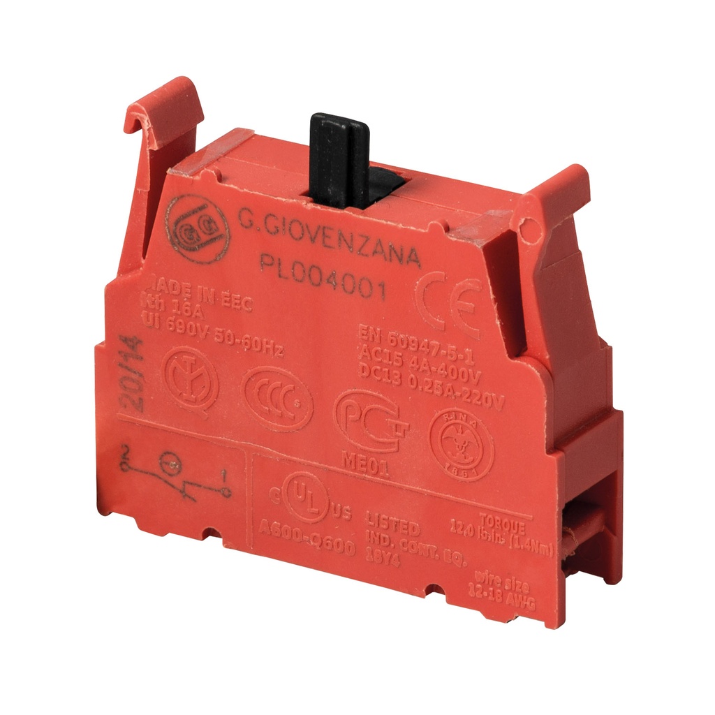 Contact Block | 1NC | Screw Terminal | 10A 250V AC | UL508 | Red | Pack of 3 | For P02, P03, PL, PLB and TLP Series Pendant Stations | ASI PL004001.3