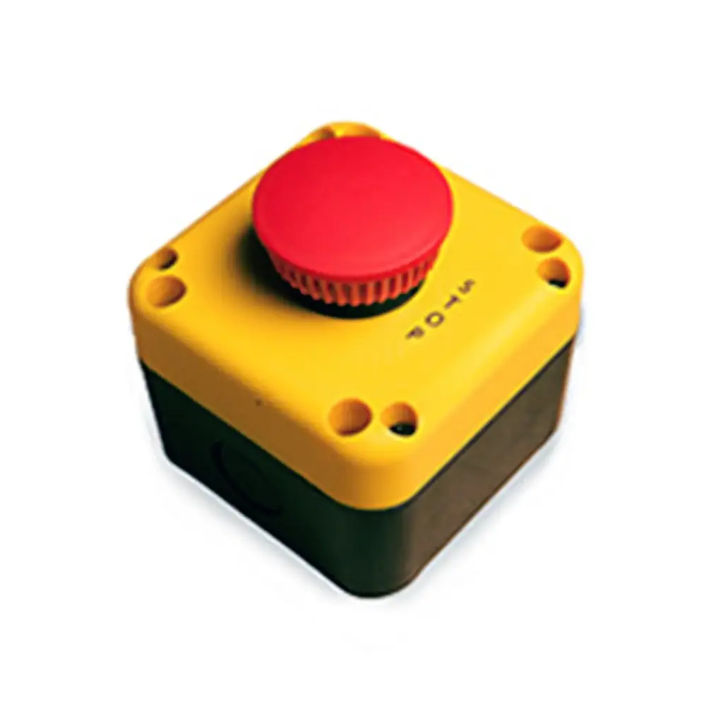 Elevator Emergency Stop Control Station (E-Stop) | Push to Stop, Pull to Run | 40mm Red E-Stop Button | Visual Indicator | NEMA 4 Enclosure | Vertical Knockout | 1NC Contact  | Mounting Bracket & Cable Gland