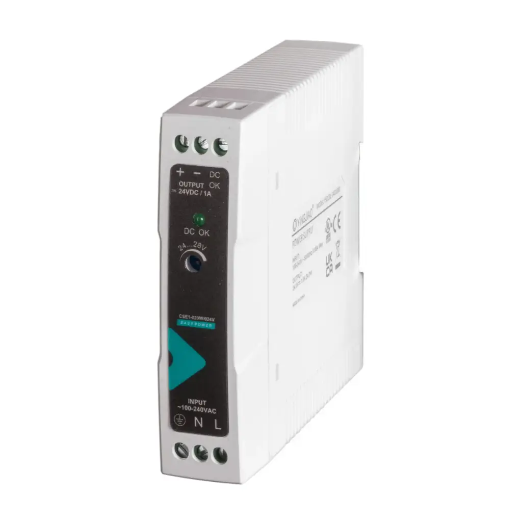 Ultra-Compact DIN Rail Power Supply | 90-264VAC Input | 24W 24VDC 1A Output | 23mm Wide 