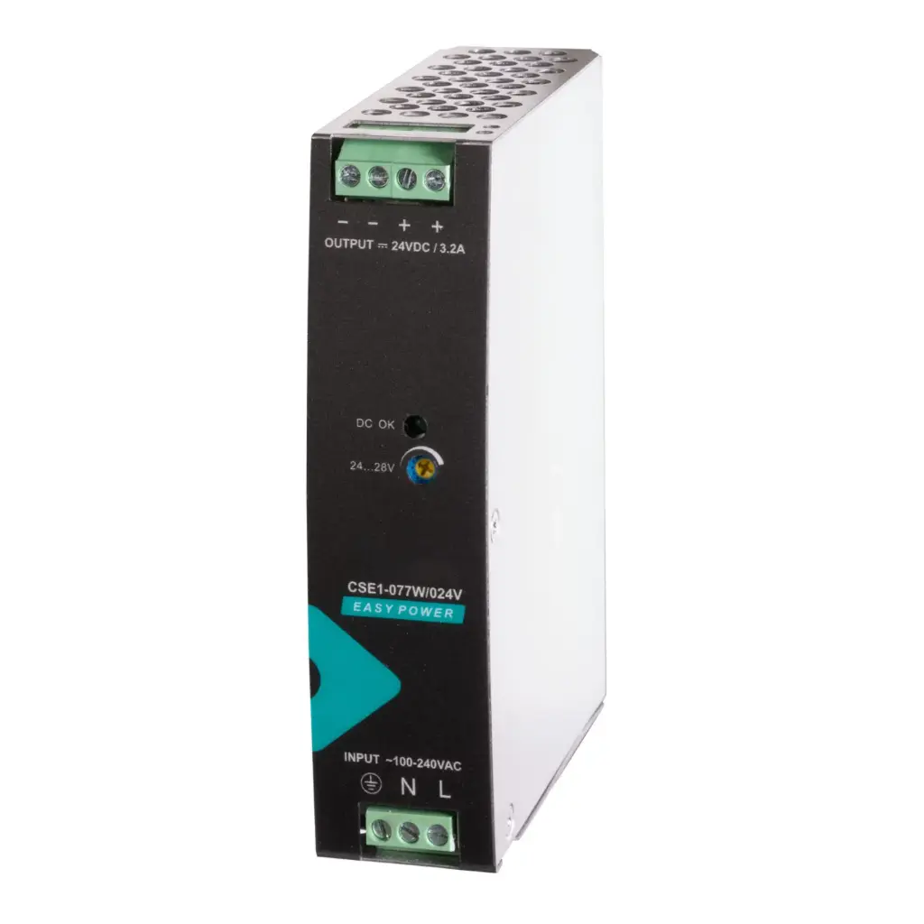 24V 77W Industrial Power Supply for DIN Rail – Compact, High Efficiency, Protected Output