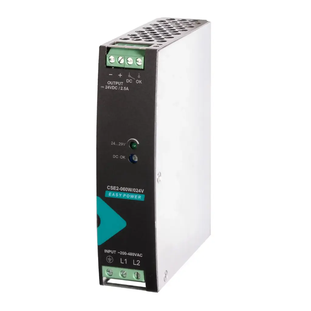 60W 24V DC Single Phase DIN Rail Power Supply, Universal AC Input