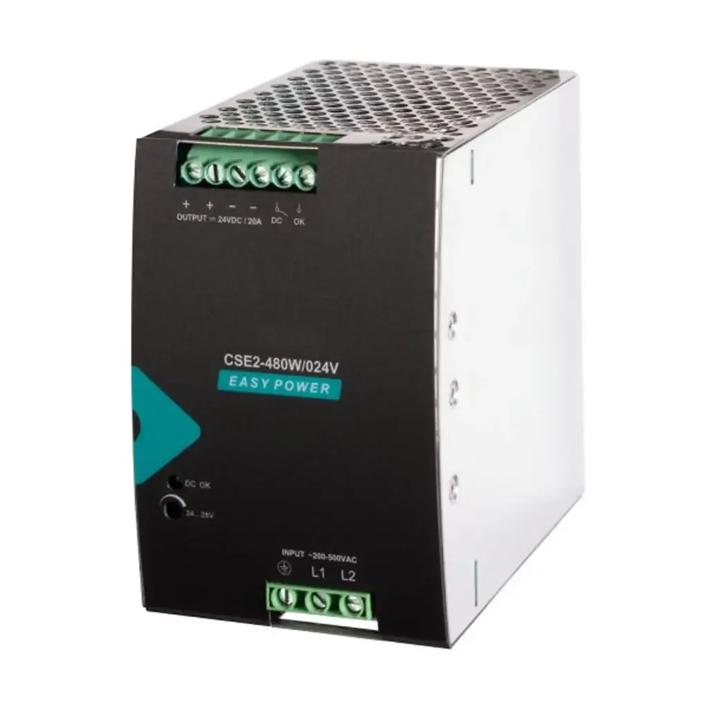 480W 24V DC Single Phase DIN Rail Power Supply, Universal AC Input